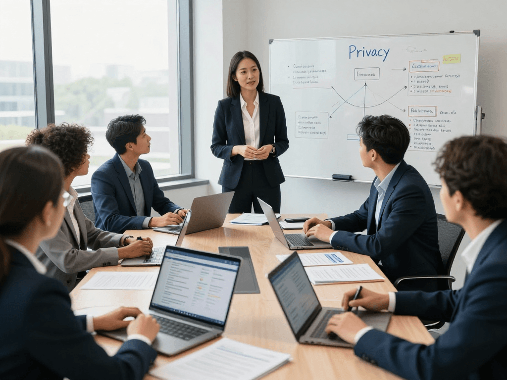 Startseite mit Datenschutzexperte, der individuelle Lösungen für Unternehmen präsentiert.