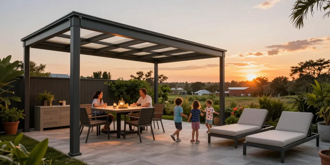 Moderne Terrassenüberdachungen schaffen einladenden Raum für Familienabende.
