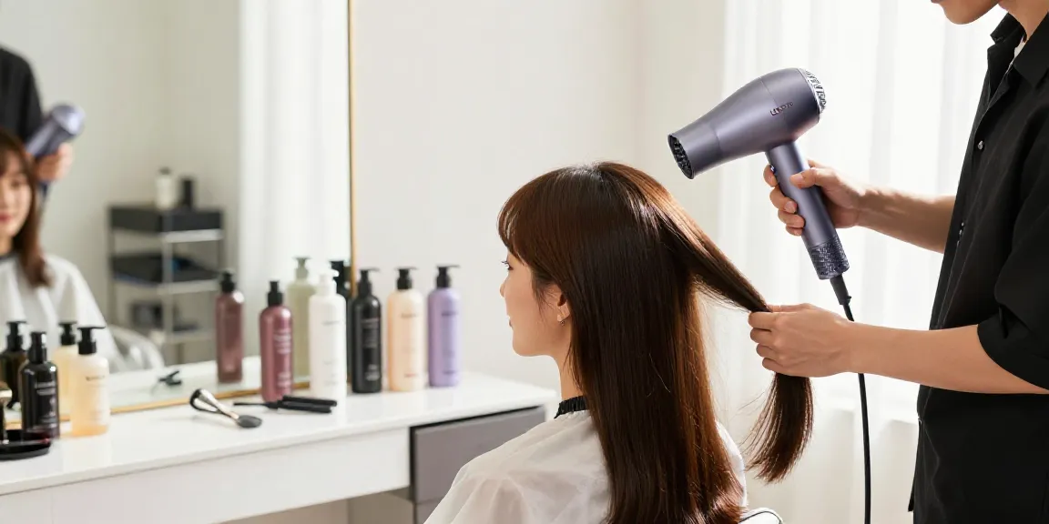 Laifen Air Pro Haartrockner in modernem Salon, frisiertes glänzendes Haar