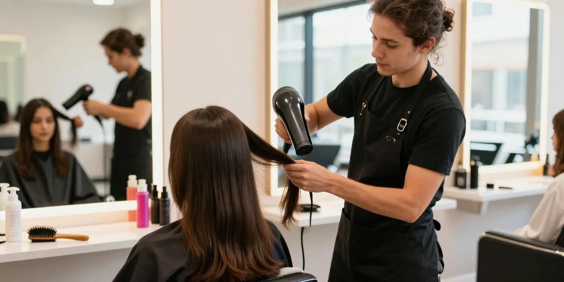 Professionelle Anwendung des ionen Haartrockners im modernen Friseursalon.