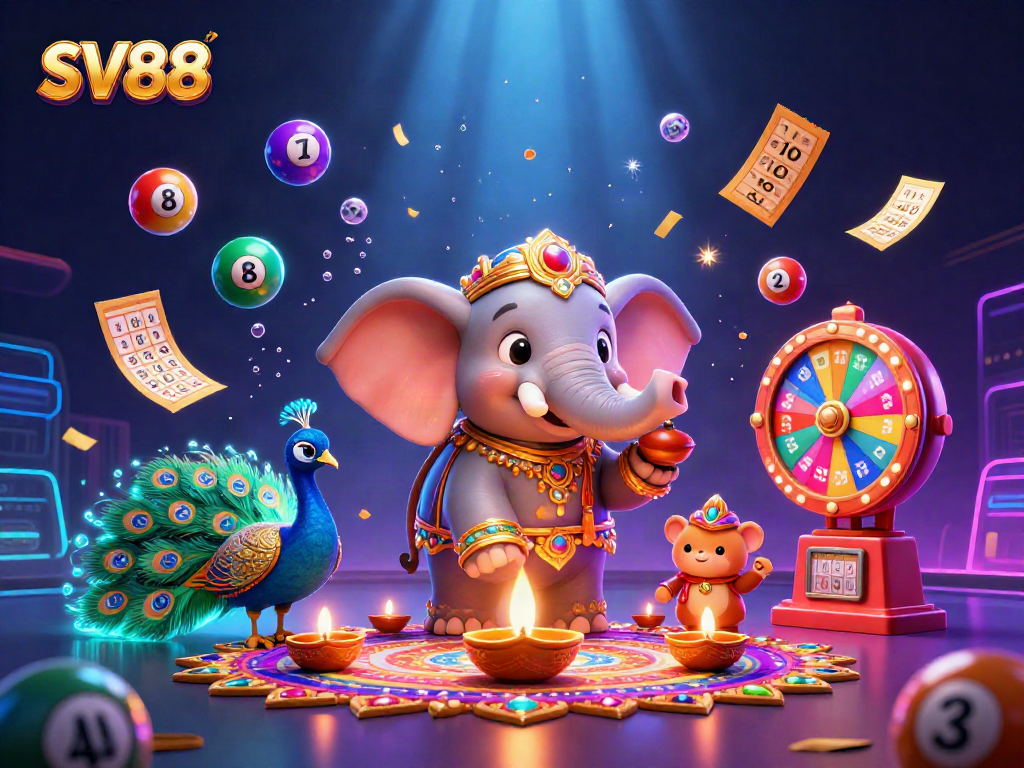 Engage with SV88's vibrant online gaming atmosphere filled with colorful lottery elements.