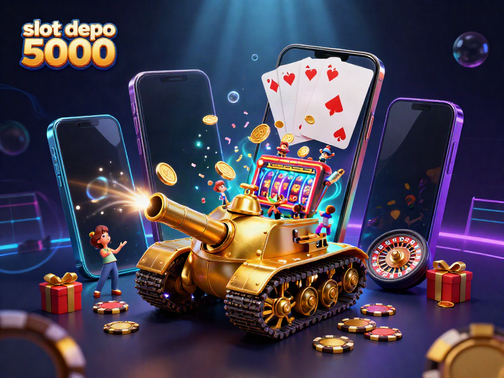 Engage with the thrilling experience of slot depo 5000 while enjoying a digital casino scene bursting with colorful action.